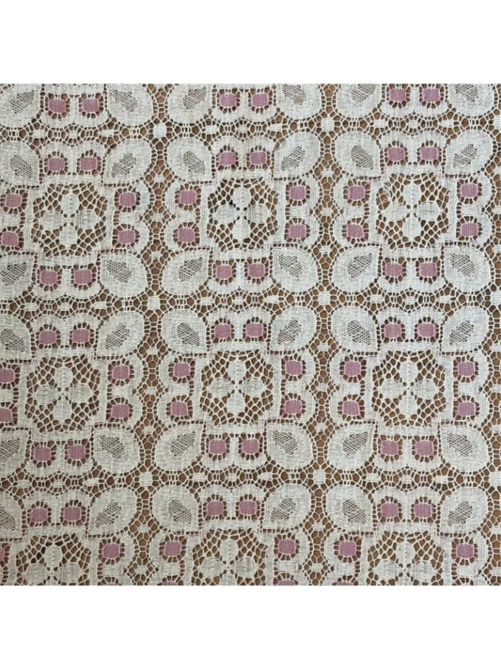 VTG Lace Table Runner Champagne & Pink Sheer Crochet 22X60
